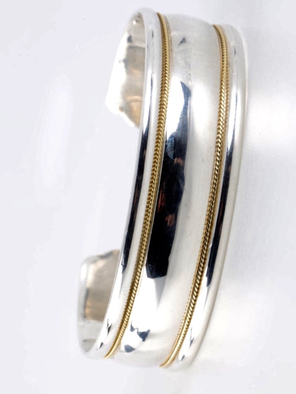 Tiffany & Co. Sterling Silver 18k Yellow Gold 5/8" Wide Twist Rope Cuff Bracelet